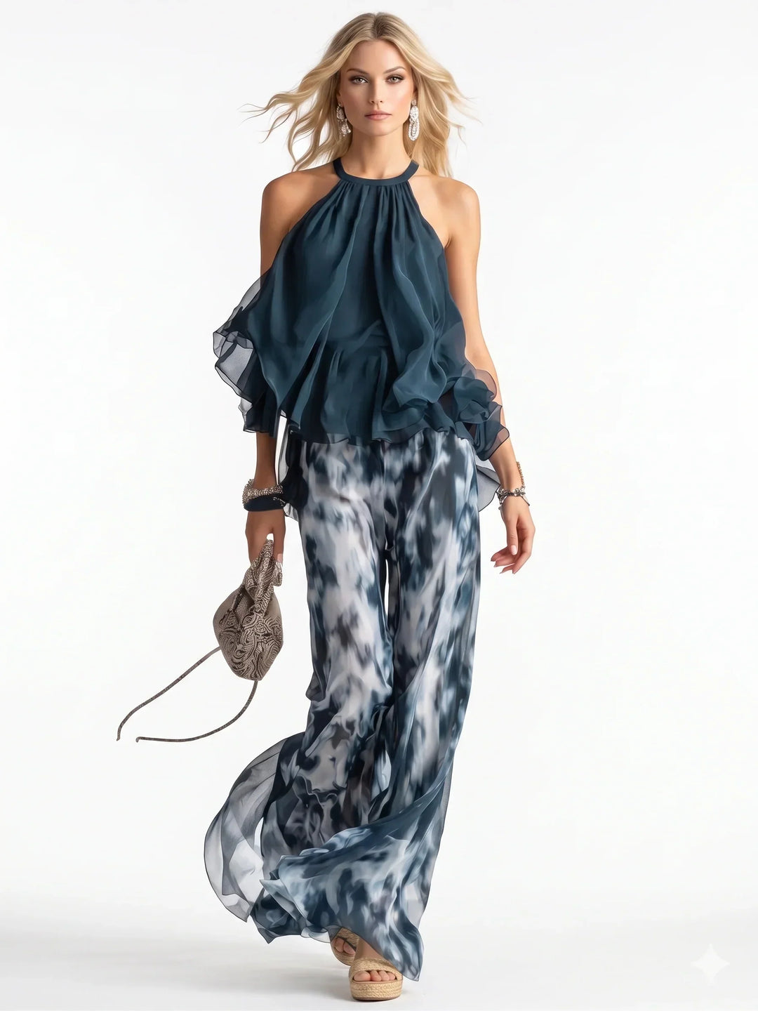 Conjunto elegante de chiffon em duas peças