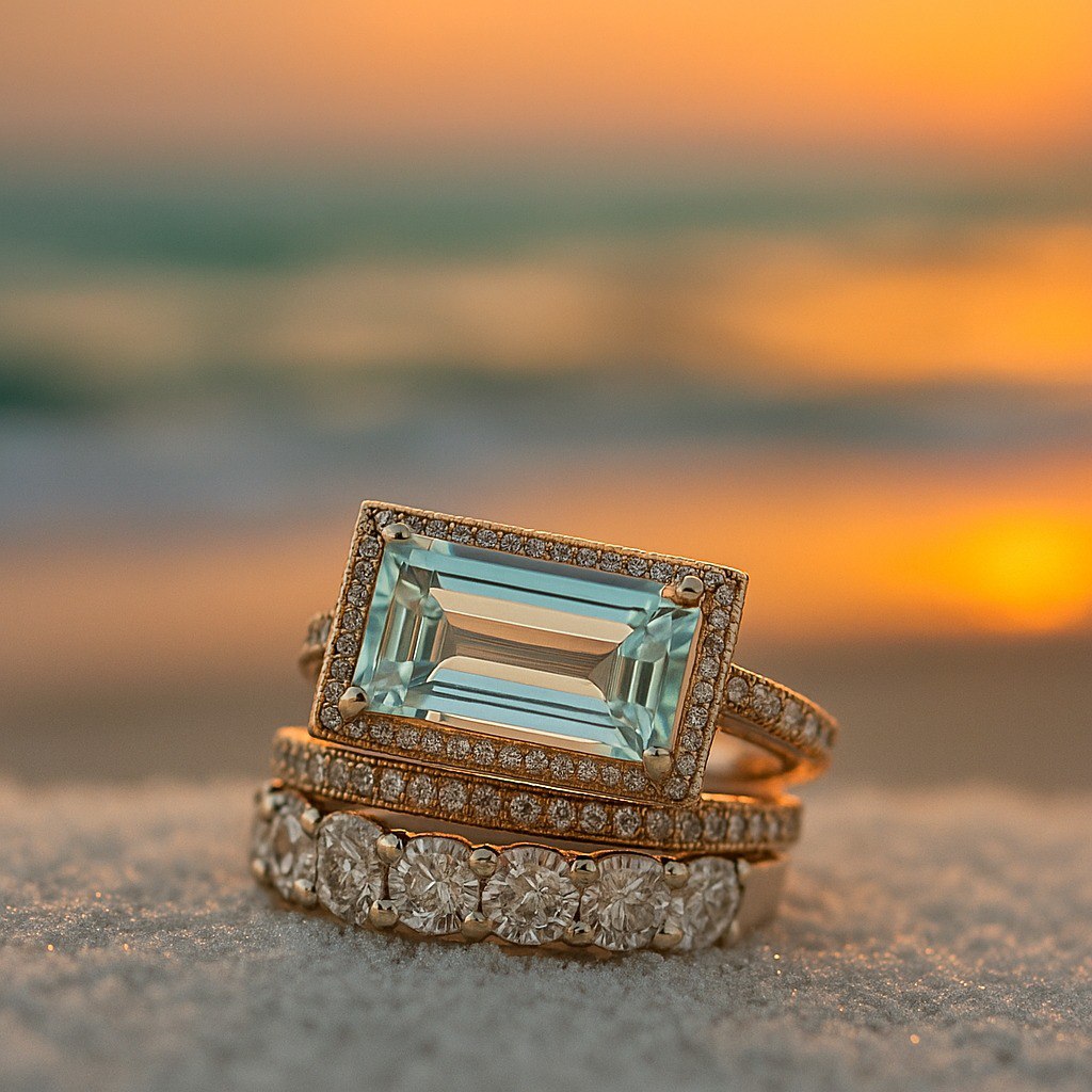 Marilys | Conjunto de Anéis de Vidro Inspirados no Mar