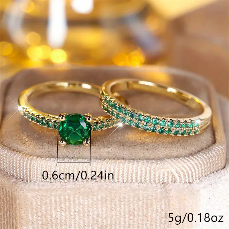 Conjunto de Anéis Serena Emerald Duo
