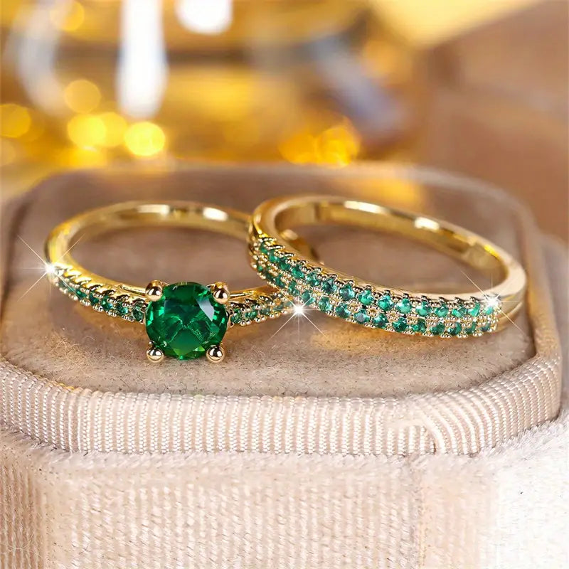 Conjunto de Anéis Serena Emerald Duo