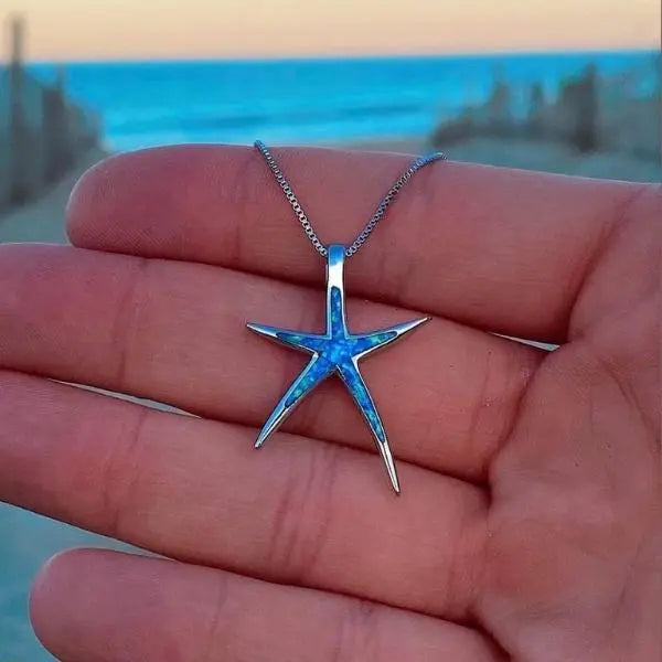 Colar de Prata com Opala Azul e Estrela do Mar