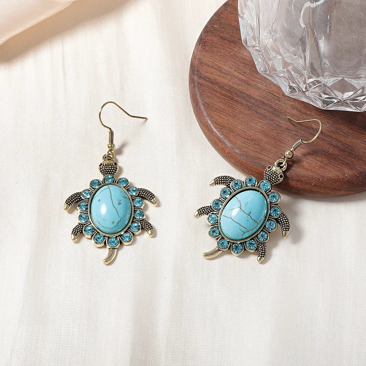 Tartaruga vintage com zircônia turquesa incrustada