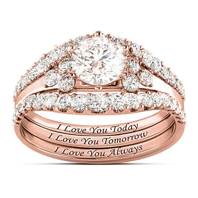 Conjunto de três anéis luxuosos com micro incrustações de luz