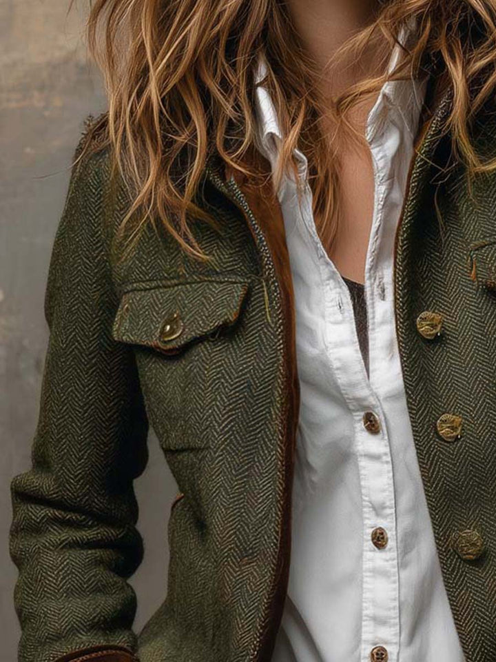 Blazer Feminino Vintage com Detalhes em Chevron