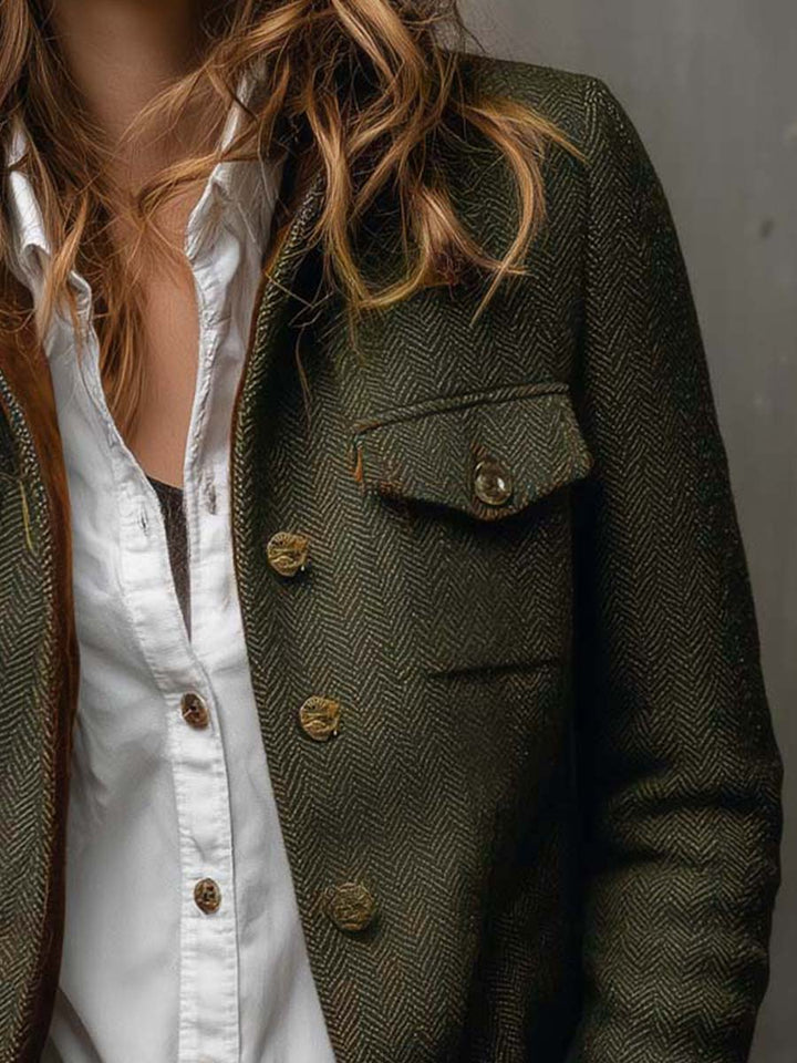 Blazer Feminino Vintage com Detalhes em Chevron