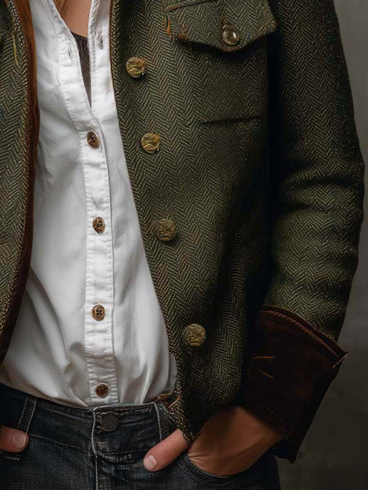 Blazer Feminino Vintage com Detalhes em Herringbone