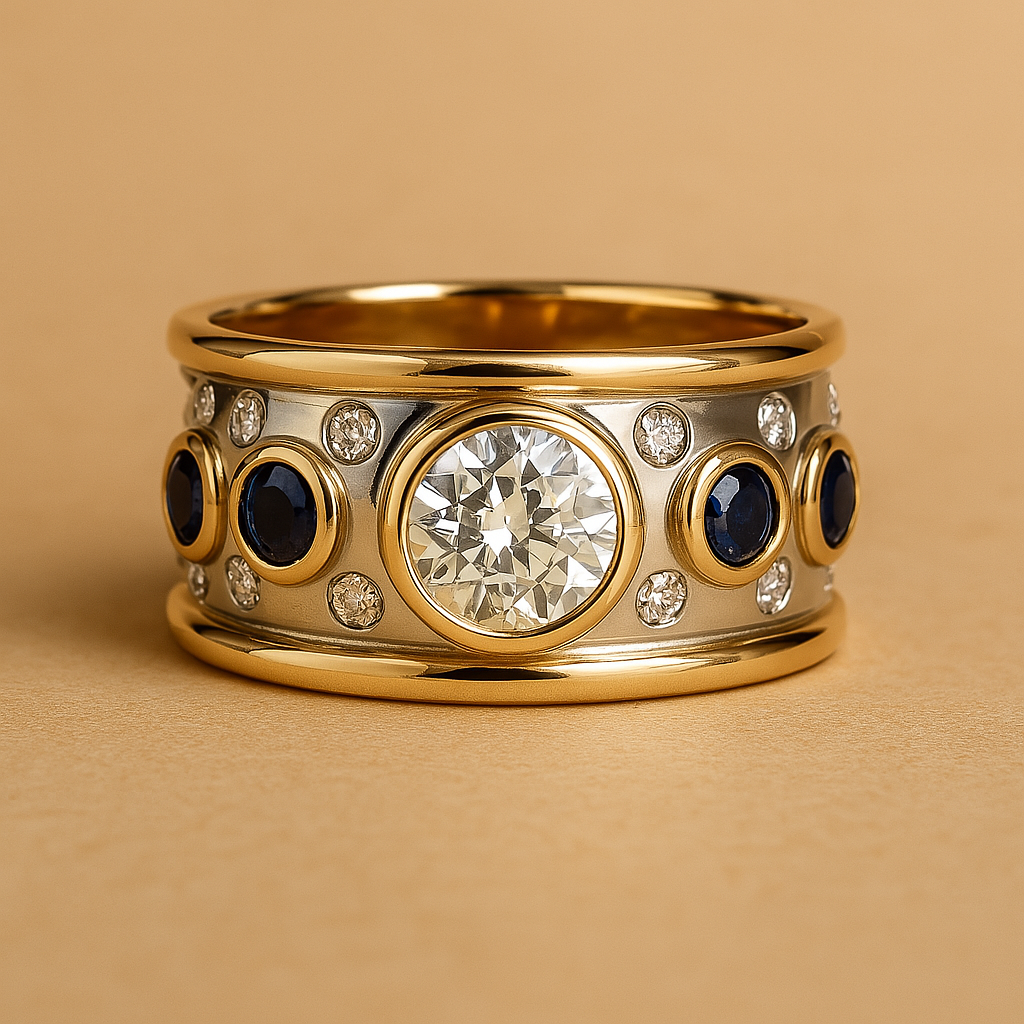 Anel Vintage de Zirconia Dourada Incrustada