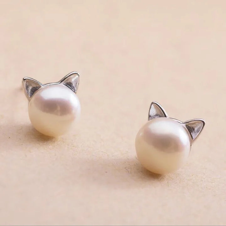 Brincos de Pérola de Gato em Prata 925