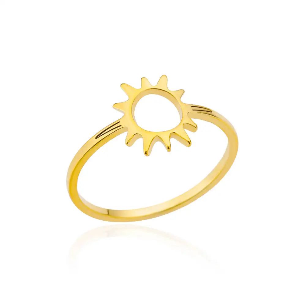 Anel Oco Sol Dourado Clássico - Joia de Dedo de Aço Inoxidável Versátil para Mulheres | Perfeito para Festas e Férias