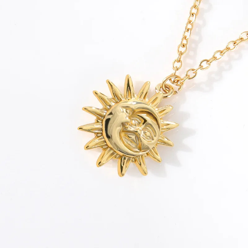 Colar com Pendente de Sol em Metal Dourado Elegante para Mulheres - Design Clássico de Lua, Perfeito para Casamentos, Férias e Festas - Presente de Joias Ideal