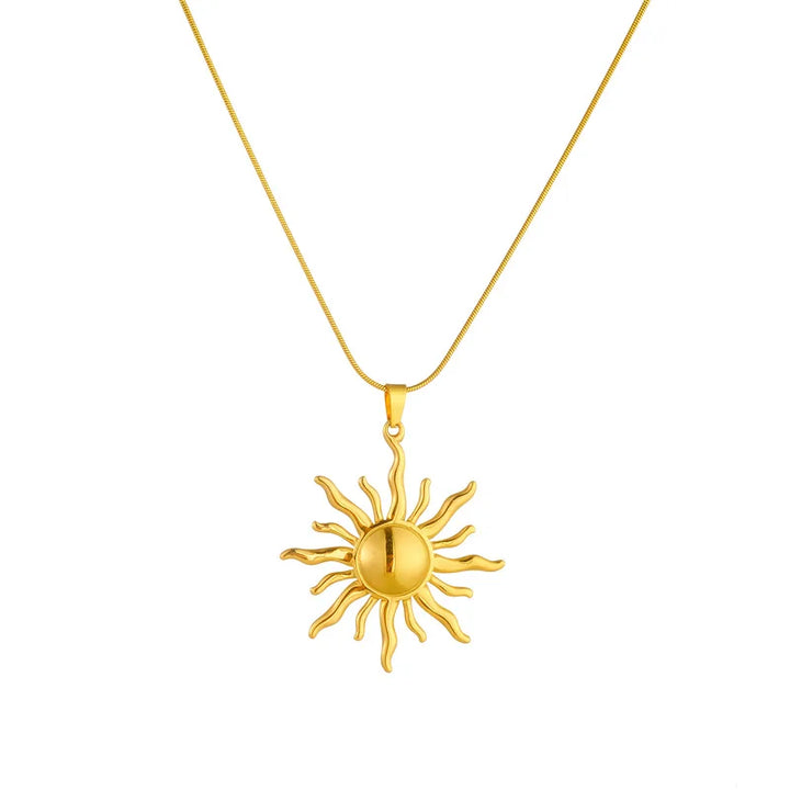 2024 Novo Colar de Pingente Solar de Moda em Aço Inoxidável 316L Dourado para Mulheres e Meninas - Joia Estilosa de Presente
