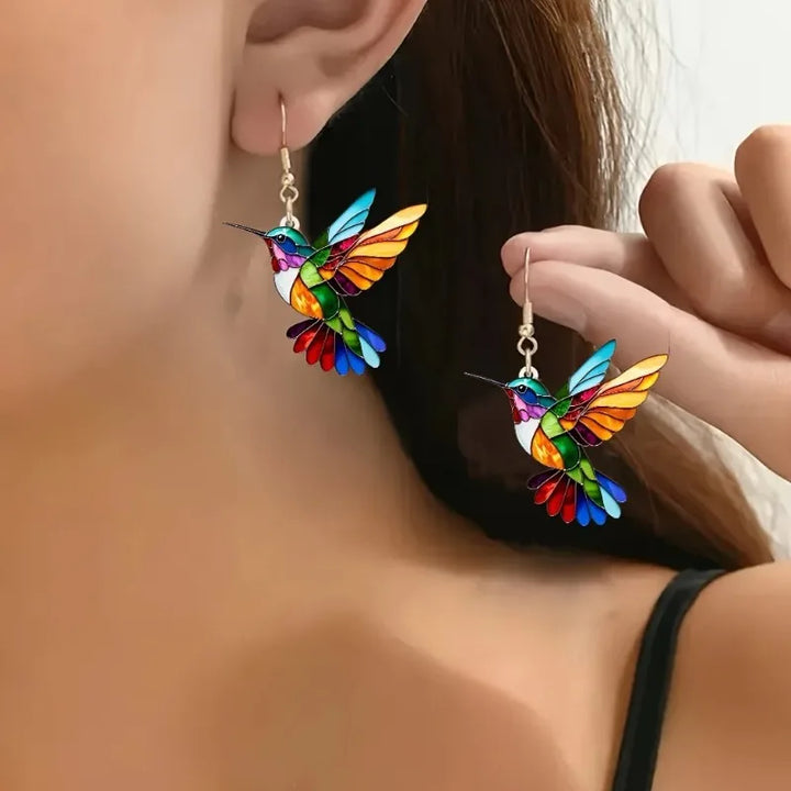 Brincos de Acrílico em Forma de Beija-Flor – Design Brilhante de Pássaro 2D