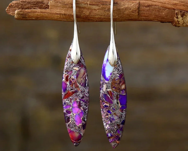 Brincos em Forma de Folha de Jaspe Roxo