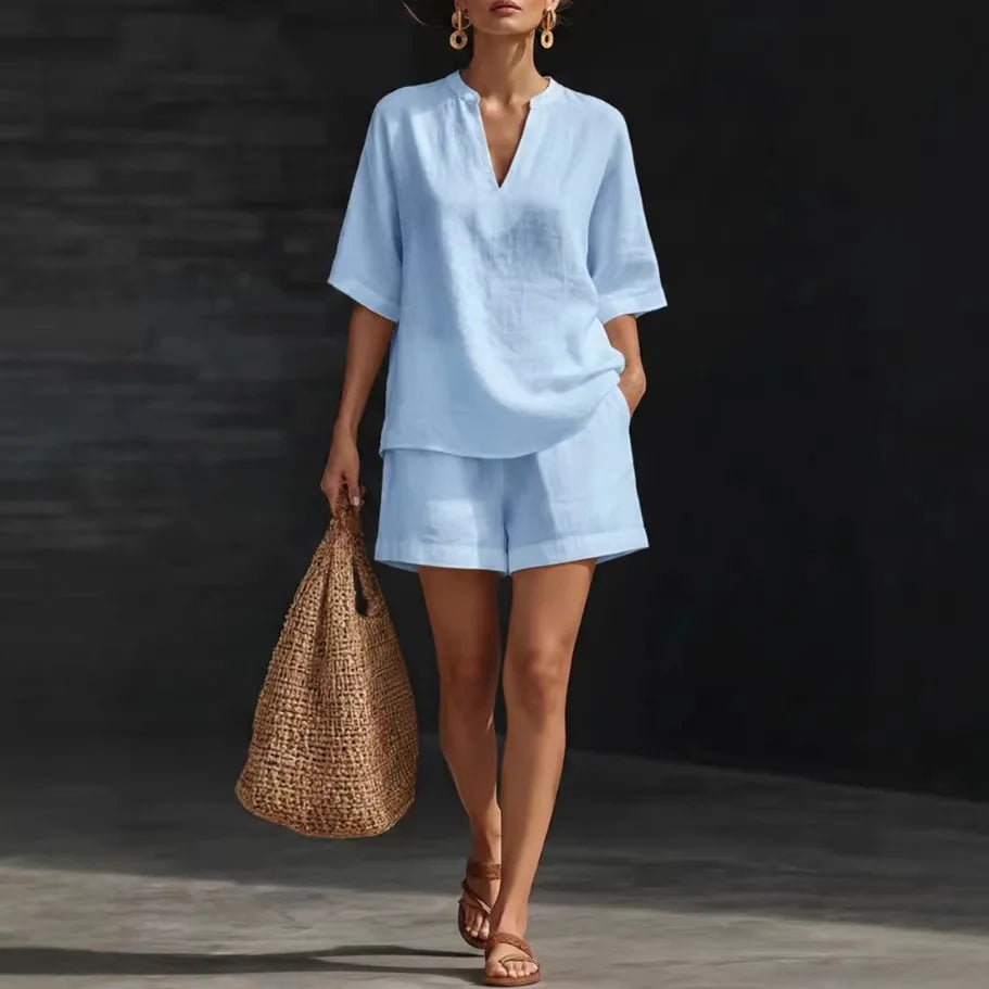 Liorna | Blusa de Manga Longa com Cordão e Shorts com Babados