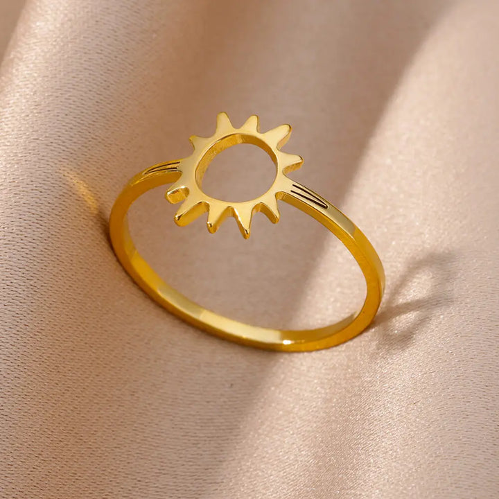 Anel Oco Sol Dourado Clássico - Joia de Dedo de Aço Inoxidável Versátil para Mulheres | Perfeito para Festas e Férias