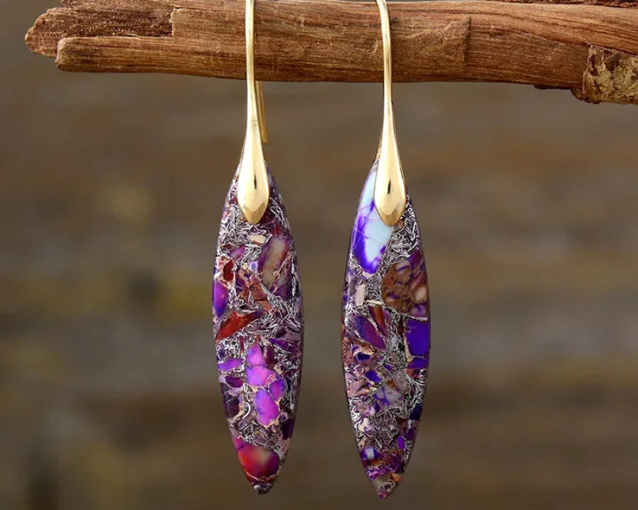 Brincos em Forma de Folha de Jaspe Roxo