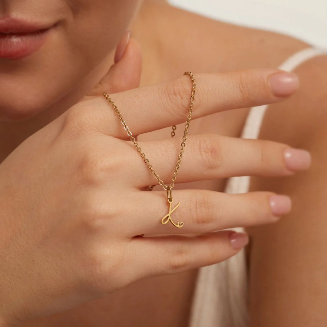 Heart Necklace with Gold Letter Charm