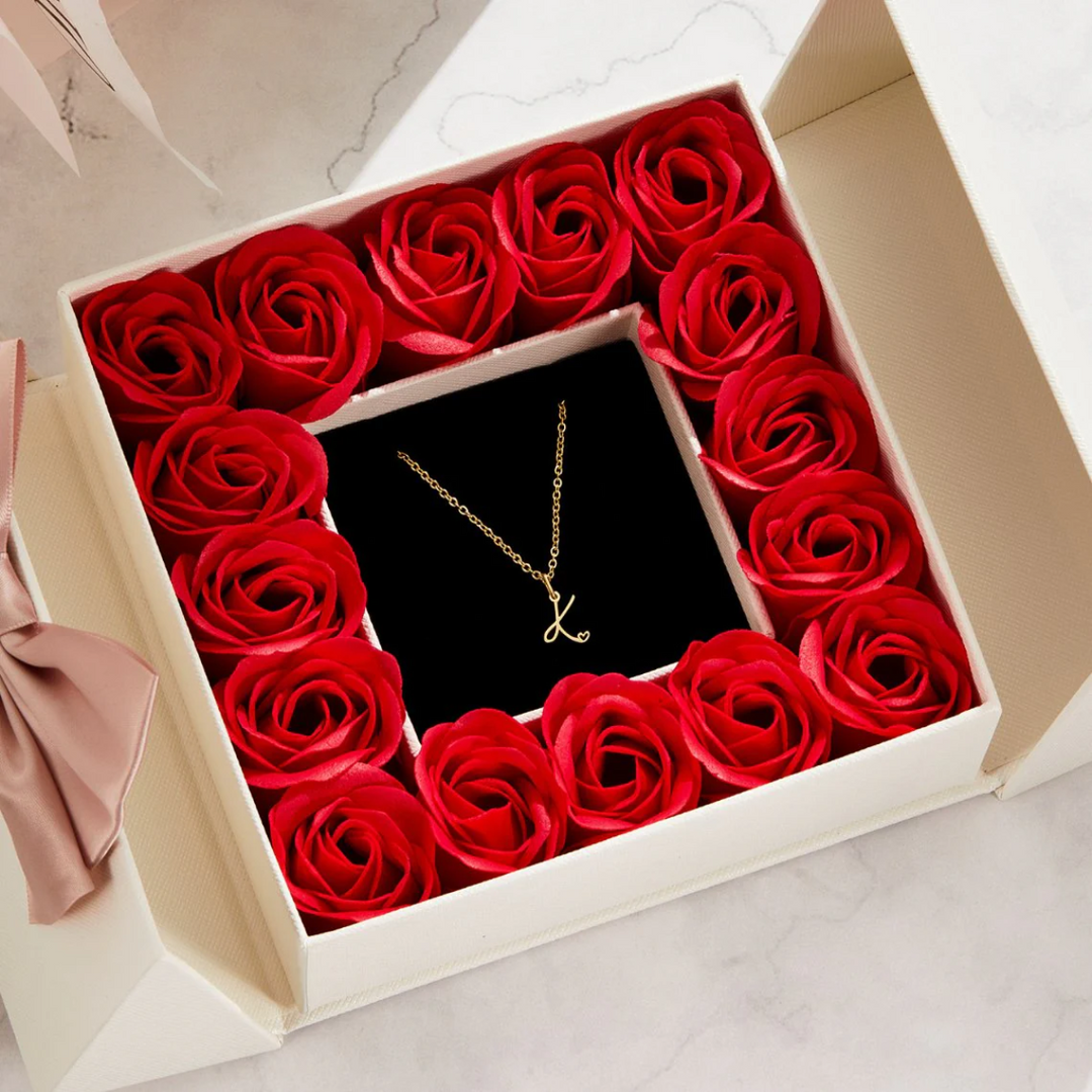Heart Necklace with Gold Letter Charm