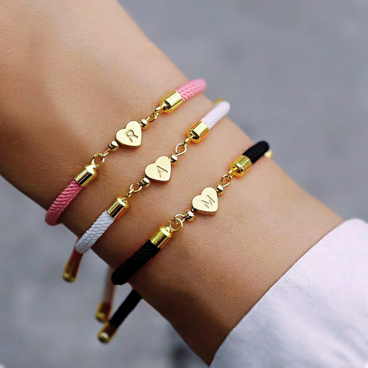 Pulseiras Iniciais de Coração Ajustáveis
