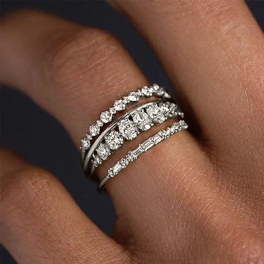 Anel de zircônia cristal quadrado simples com 4 peças/conjunto