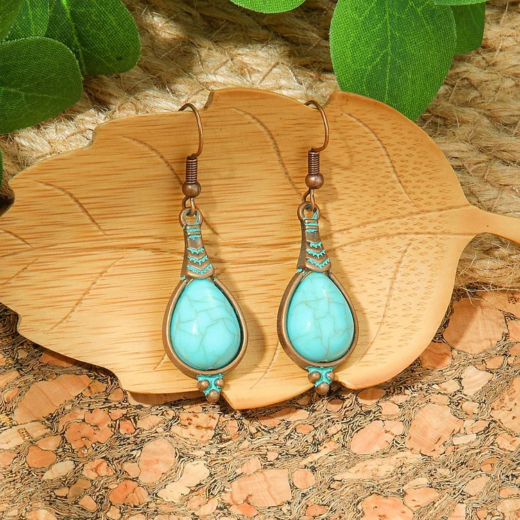Brincos vintage de turquesa geométrica boêmia