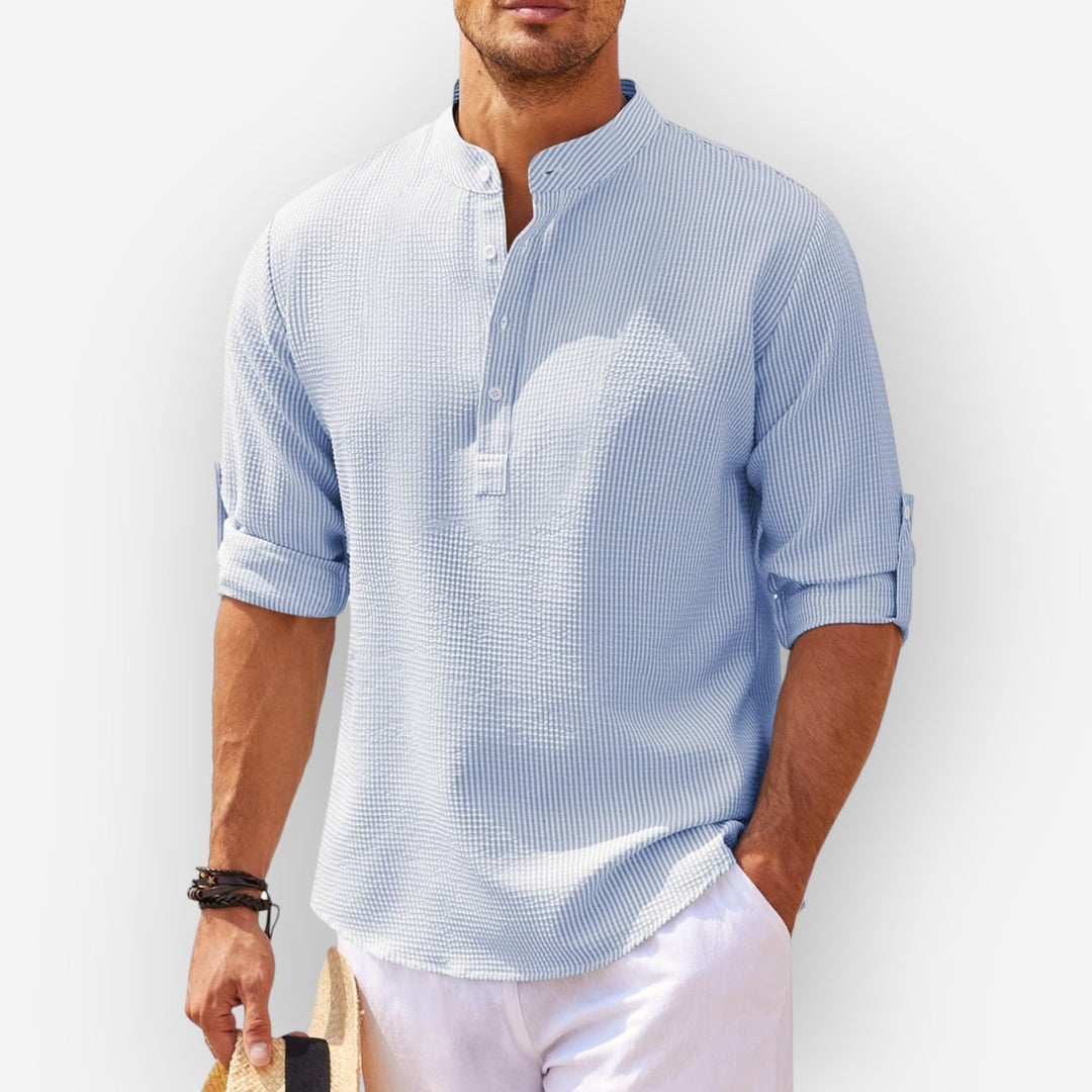 LucaMoretti™ Camisa Masculina de Algodão-Linho