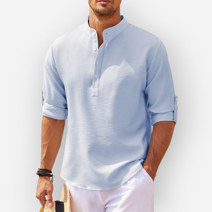 LucaMoretti™ Camisa Masculina de Algodão-Linho