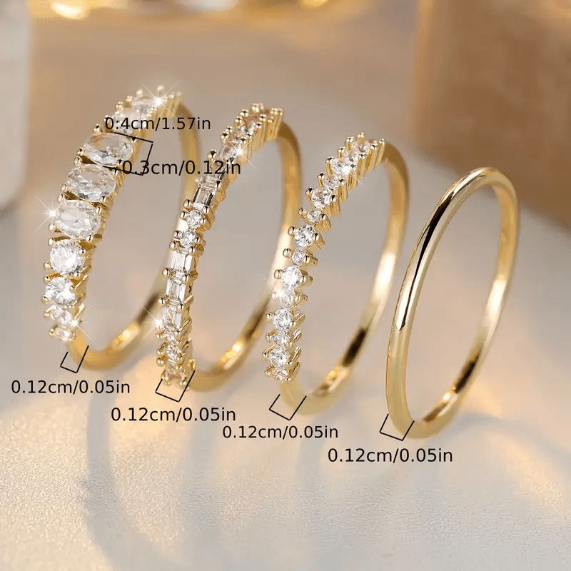 Anéis empilhados de zircônia dourada 14k