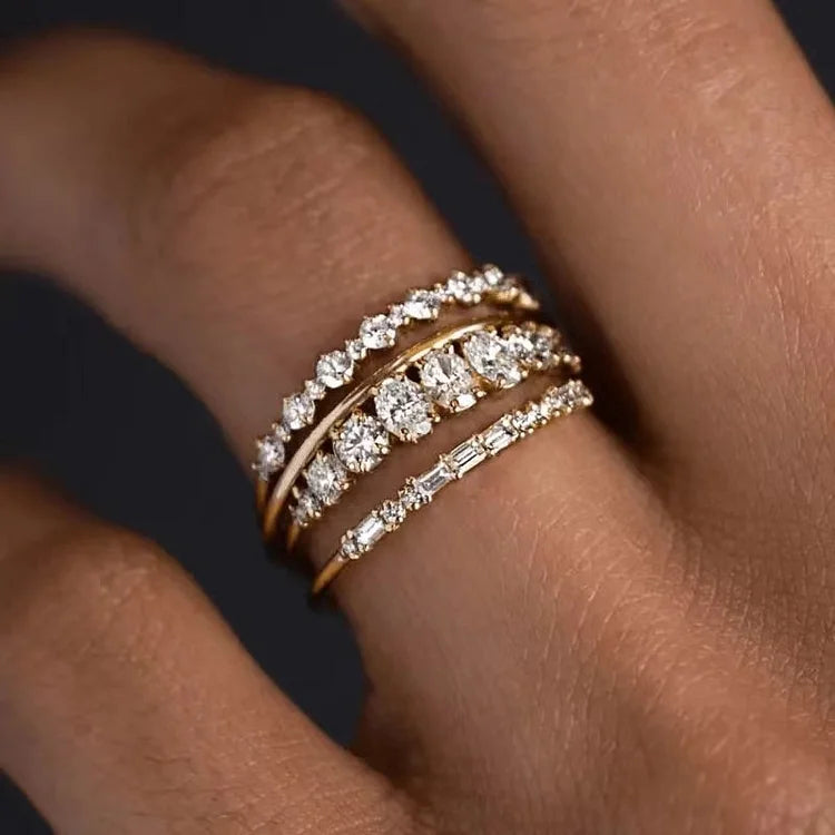 Anel de zircônia cristal quadrado simples com 4 peças/conjunto