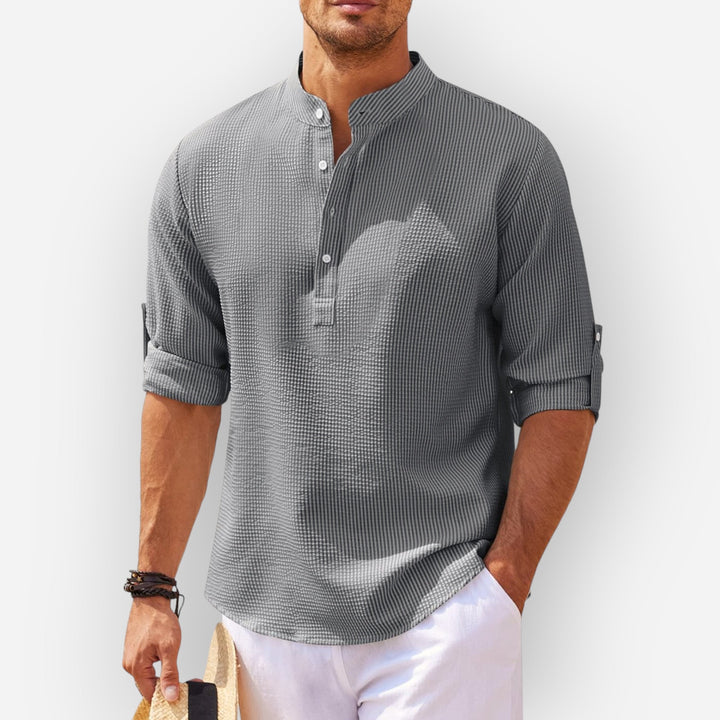 LucaMoretti™ Camisa Masculina de Algodão-Linho
