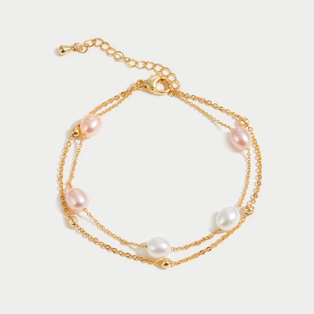 Pulseira em Camadas com Pérolas de Água Doce