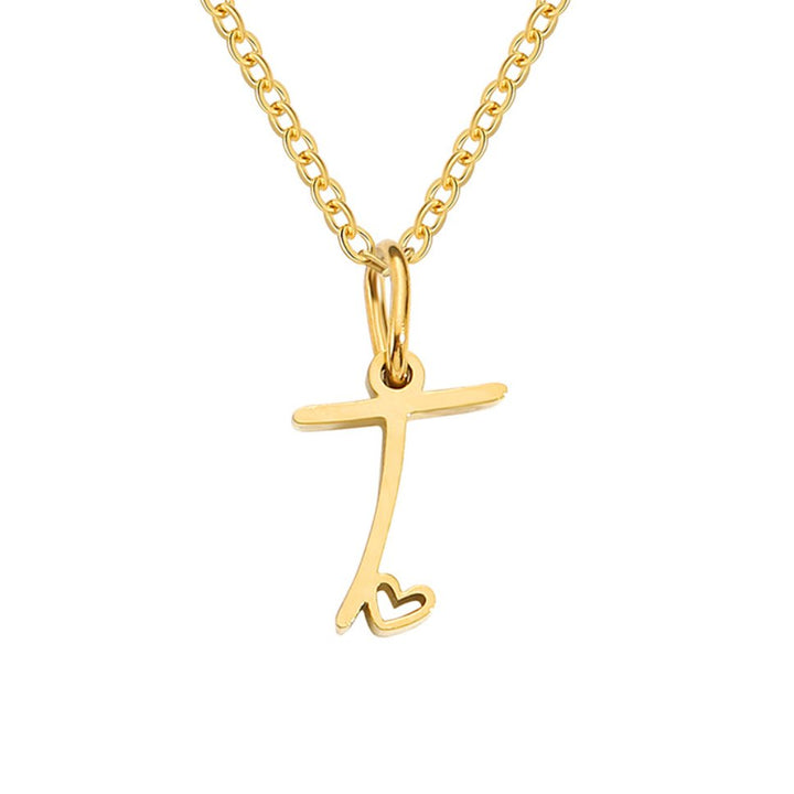 Heart Necklace with Gold Letter Charm