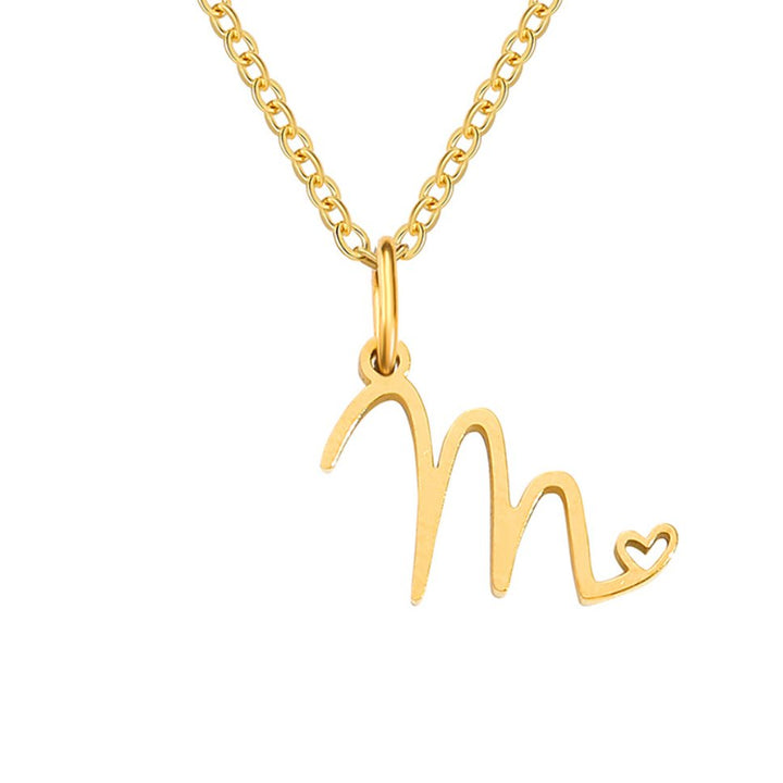 Heart Necklace with Gold Letter Charm