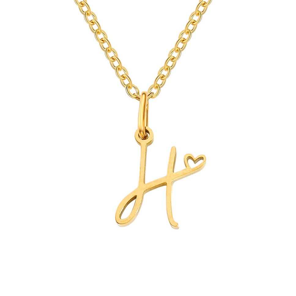 Heart Necklace with Gold Letter Charm
