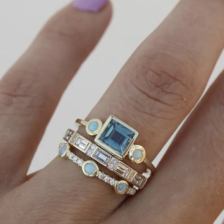 CrystalLuxe™ | Conjunto Vintage de Anéis com Cristais Azuis