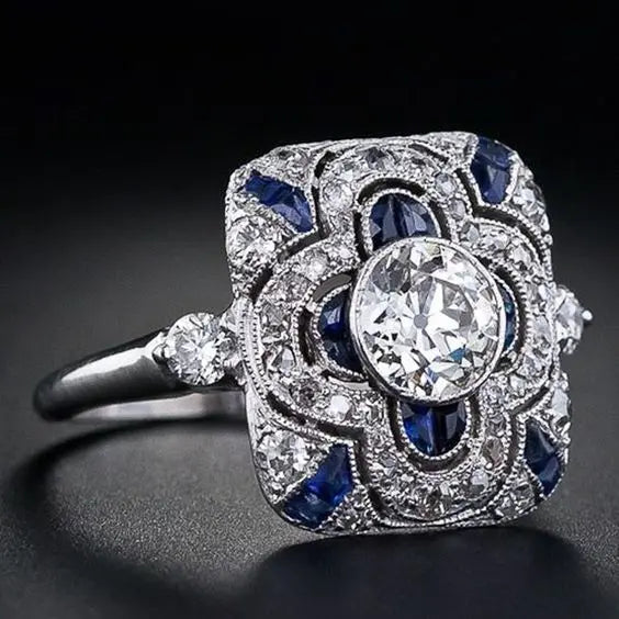 Anel Vintage de Prata com Zircônia Azul