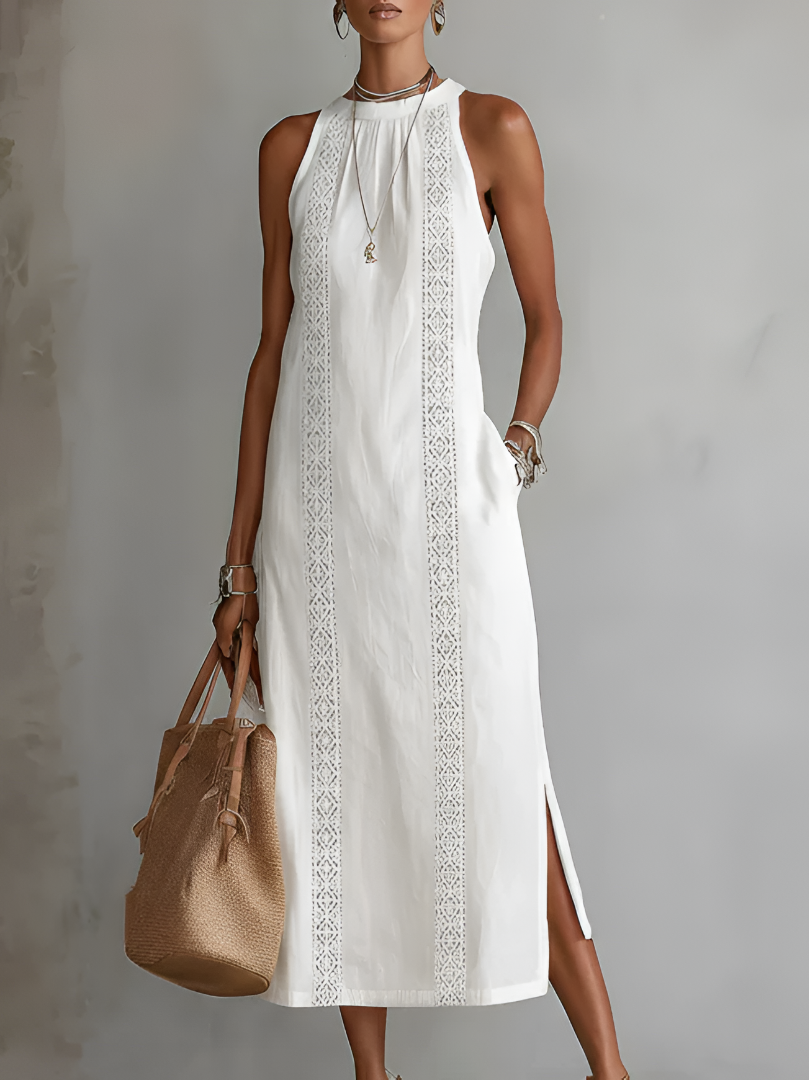 Jimena | Vestido Midi de Linho com Gola Mao