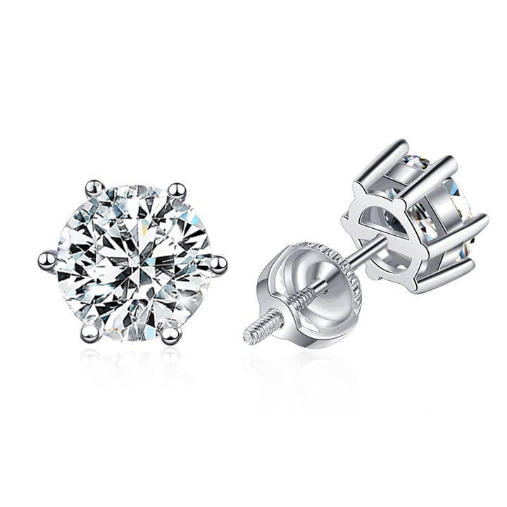 Brincos de Moissanite com Fecho Rosqueado | Ouro Branco 16k