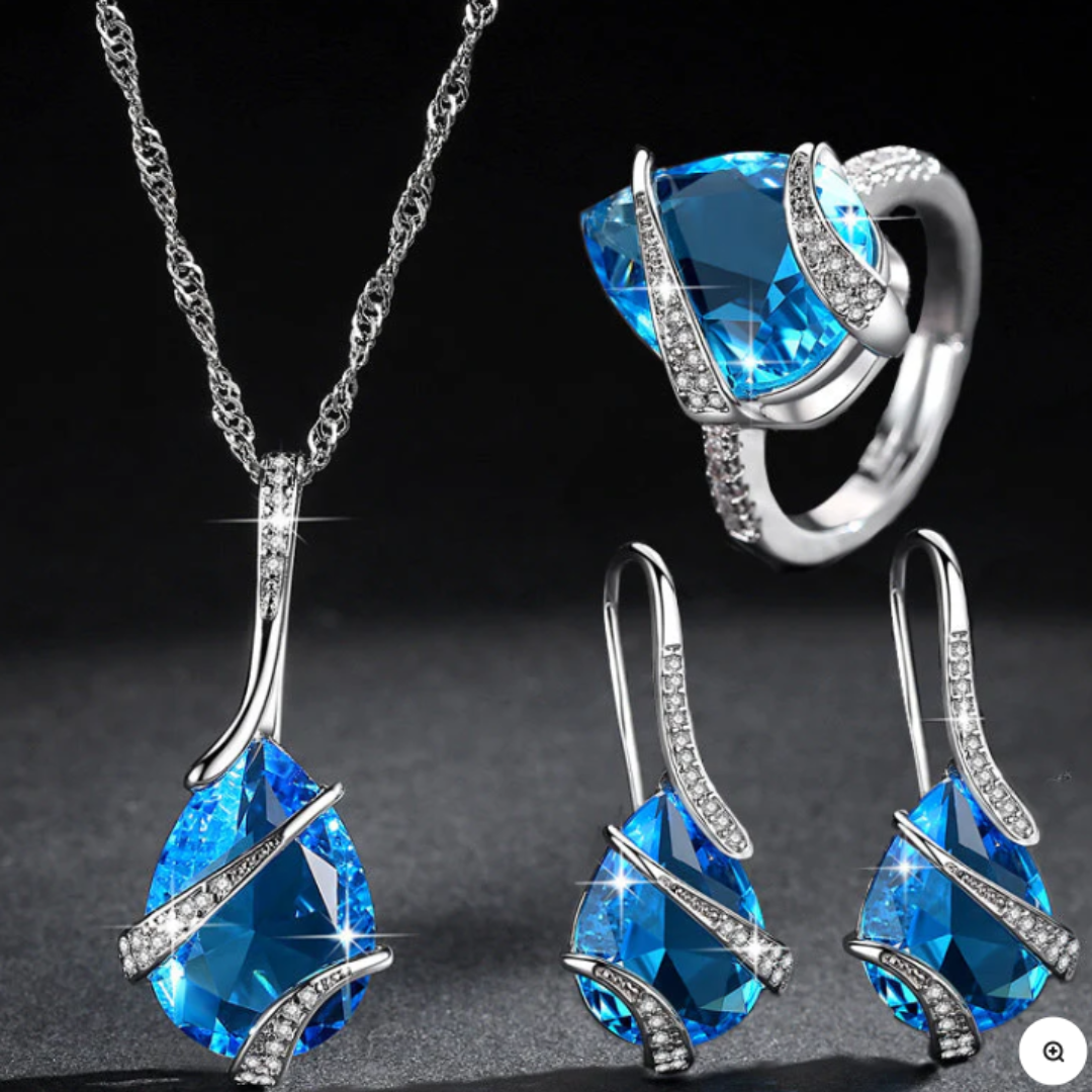 Conjunto Prateado Seraphina Thorne com Cristais Azuis