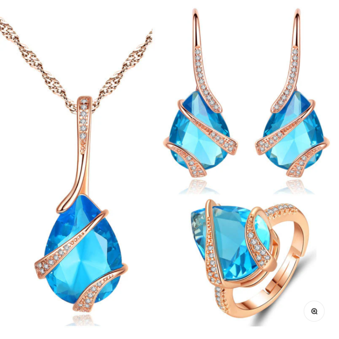 Conjunto Rosé Seraphina Thorne com Cristais Azuis