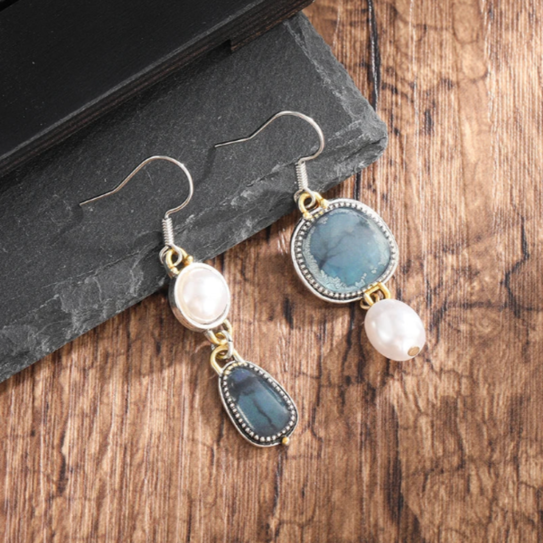 Brincos Vintage com Pedra Natural Azul