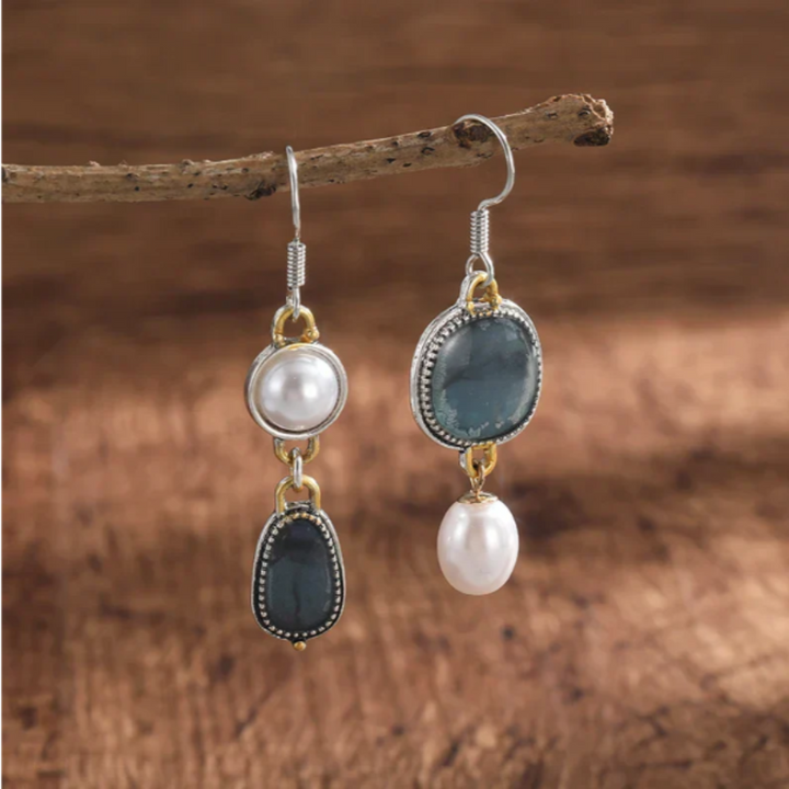Brincos Vintage com Pedra Natural Azul