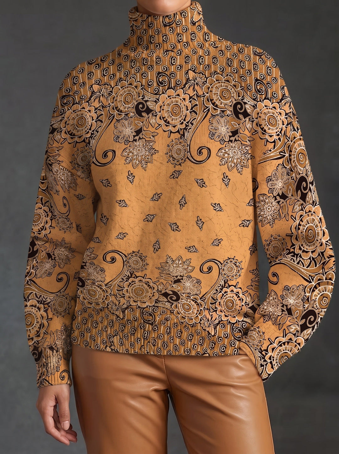 Oleander™ | Suéter de Gola Alta Caramelo Paisley