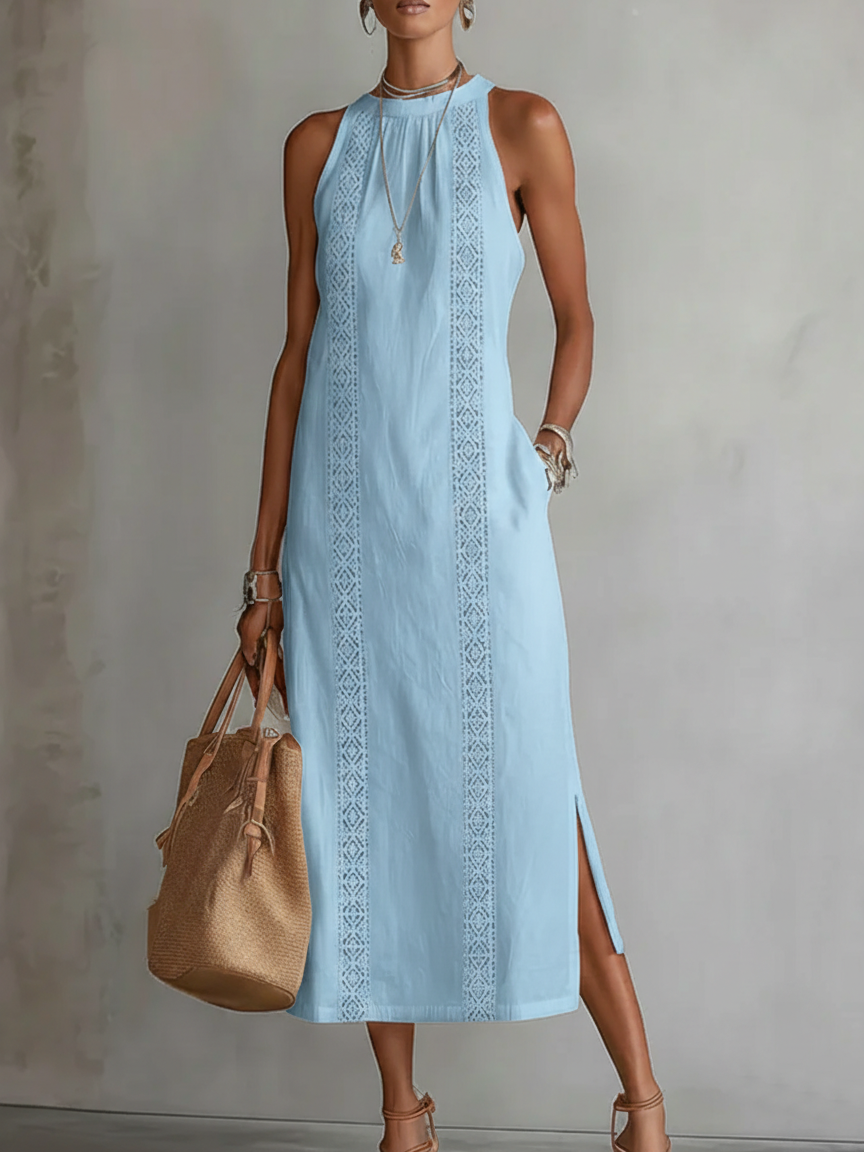Jimena | Vestido Midi de Linho com Gola Mao