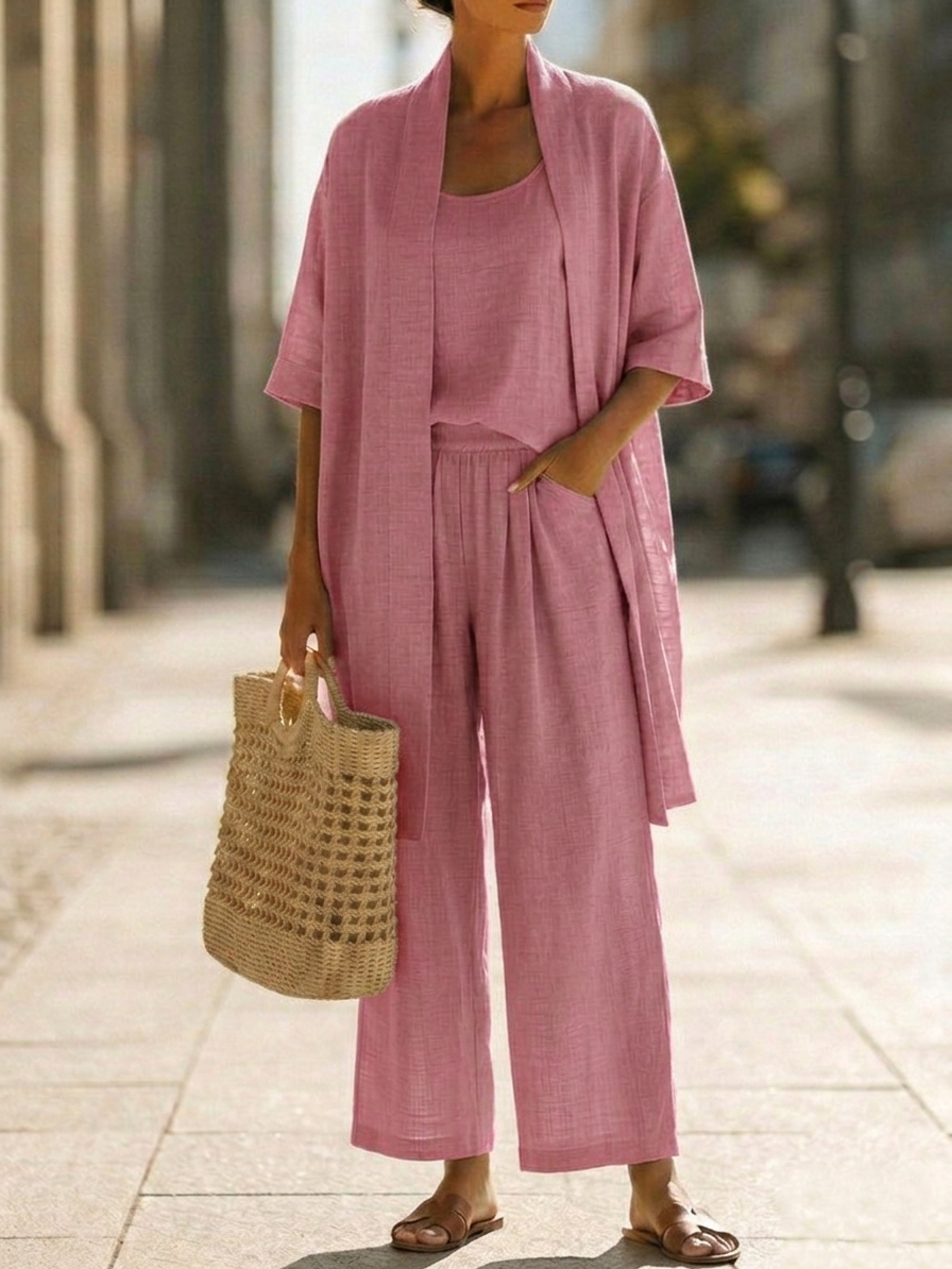 Elena | Conjunto Minimalista de Algodão e Linho em Três Peças