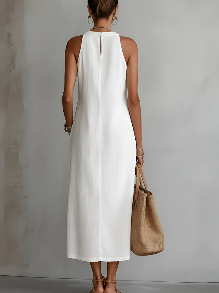 Jimena | Vestido Midi de Linho com Gola Mao