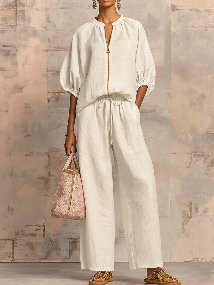 Leonie | Conjunto Elegante de Algodão e Linho em Duas Peças