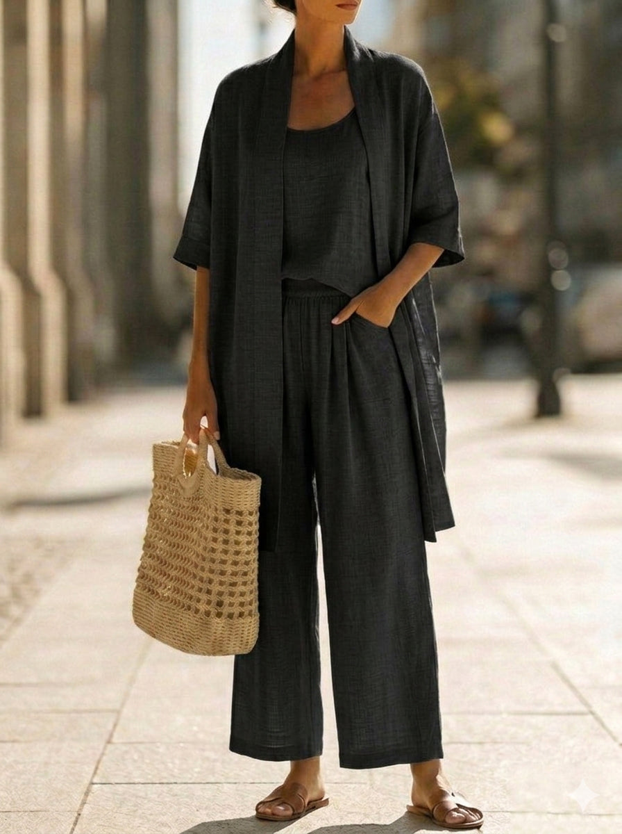 Elena | Conjunto Minimalista de Algodão e Linho em Três Peças