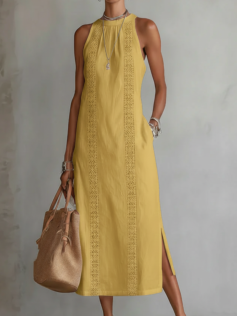 Jimena | Vestido Midi de Linho com Gola Mao