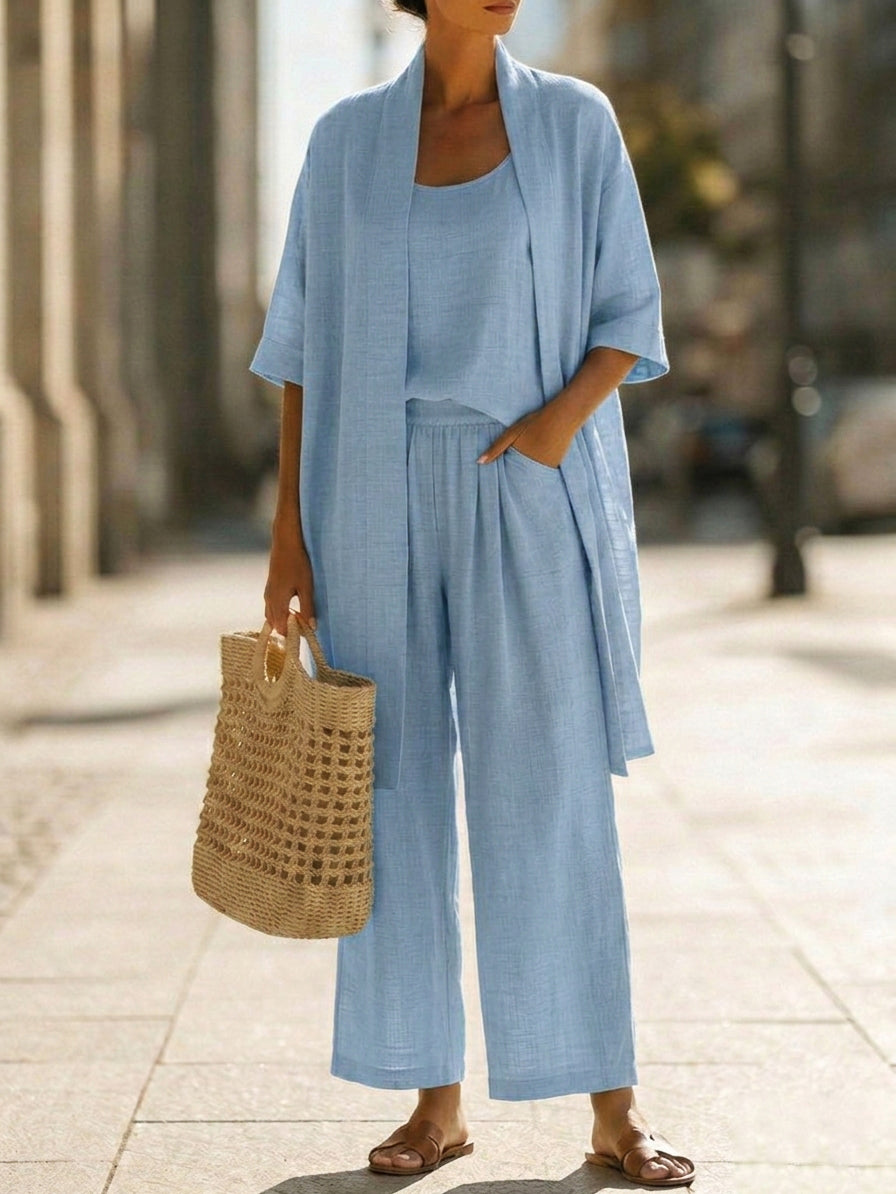 Elena | Conjunto Minimalista de Algodão e Linho em Três Peças